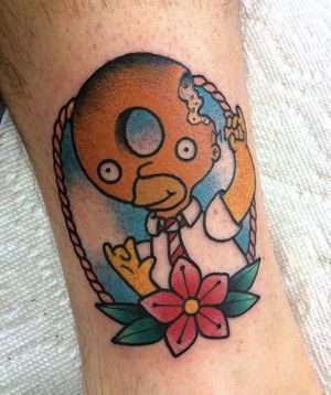 Doughnut Homer Tattoo by Alex Strangler