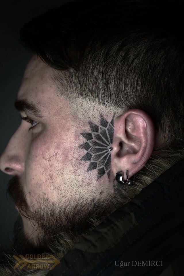 Tattoo uploaded by Justine Morrow  Ear and side face tattoo by Xapiripa  Xapiripa eartattoo sidefacetattoo dotwork plant leaves floral  nature plant  Tattoodo