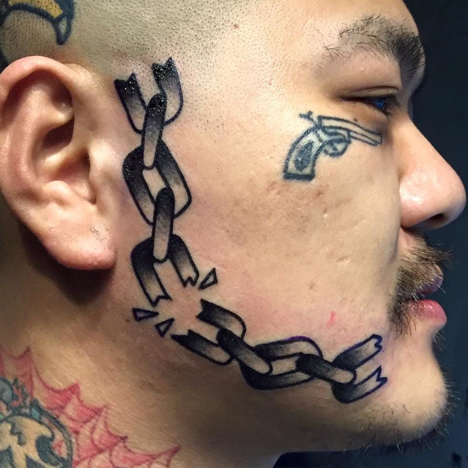 Chain side face tattoo by Error
