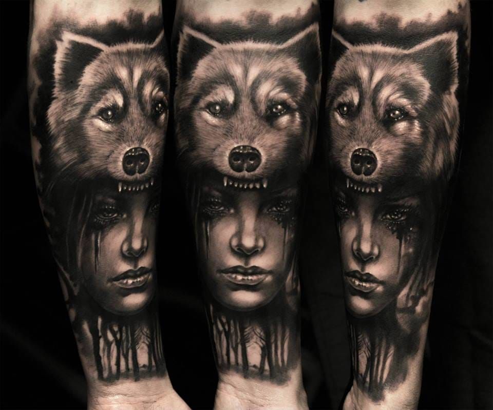 Split Animals Faces Tattoos Inked on Separate Sides  Symmetrical tattoo  Tattoos Ink tattoo