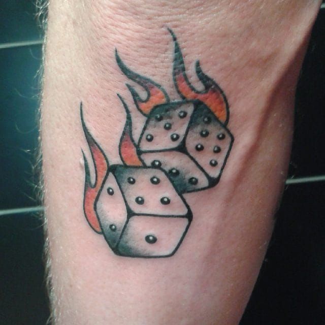 Flaming Dice Tattoo by Bad-Claudine