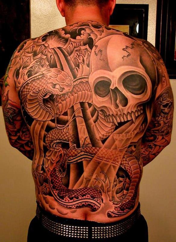 Skull and Snake Tattoo by Tim Hendricks