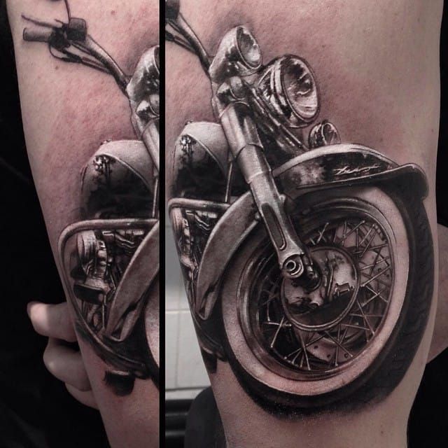 BlackGrey Motorcycle tattoo women at theYoucom