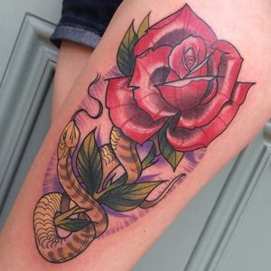 Great snake rose tattoo idea