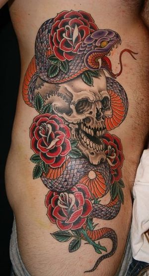 Awesome skull snake rose artwork