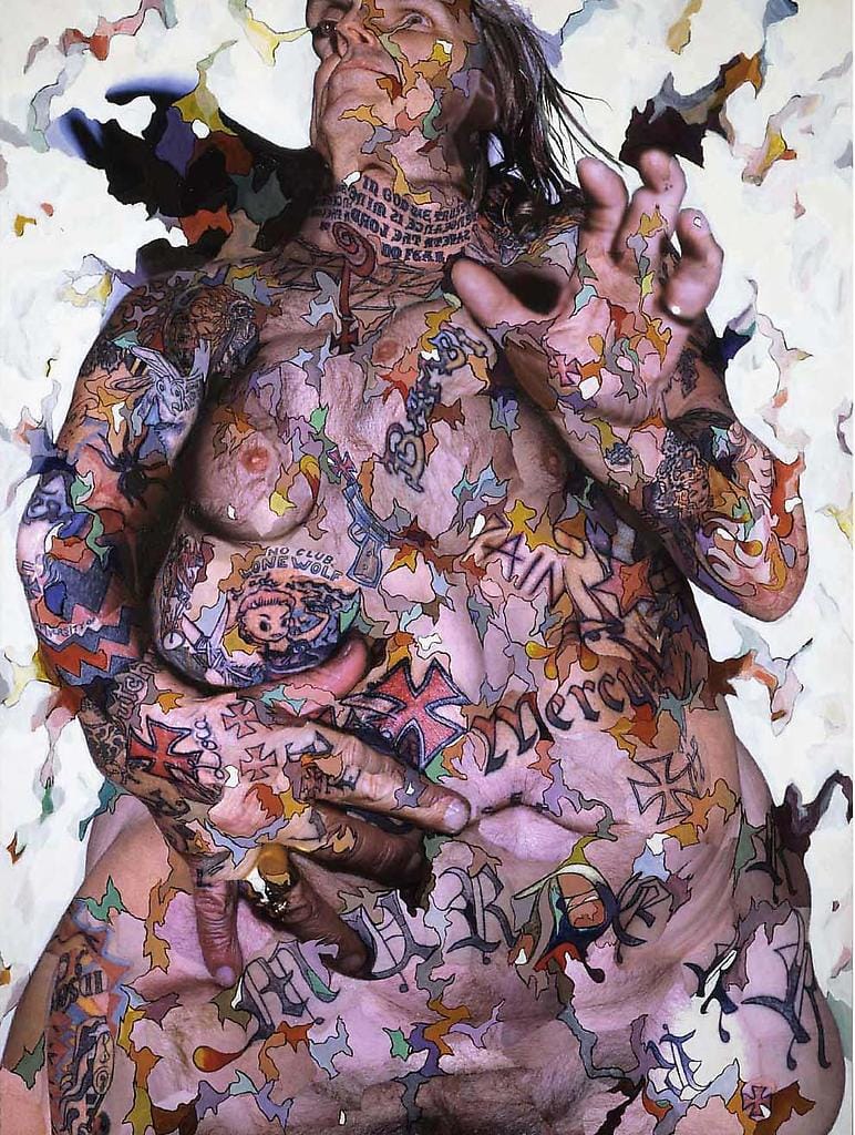 Torso de Indian Larry, 2005 Collage, Acrílico sobre panel de aluminio, 92