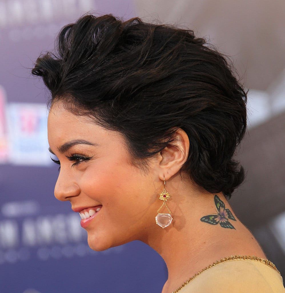 A view shows a butterfly tattoo on actress Vanessa Hudgens neck as she  arrives at the Captain America The First Avenger film premiere in  Hollywood California July 19 2011 REUTERSJason Redmond UNITED