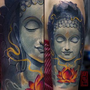 Buddha portrait tattoo by Tymur Denysenko #TymurDenysenko #buddhatattoo #buddhaportrait