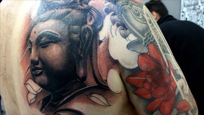 Chest Buddha with Koi and Lotus