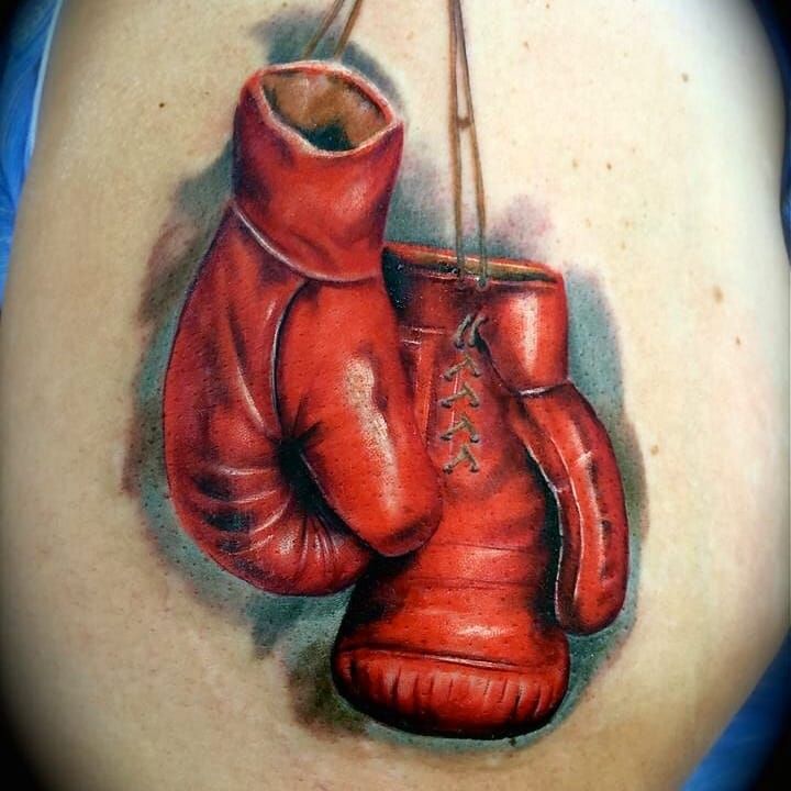Boxing gloves by Trent at Addictions Tat2 of Fargo ND  buddy tats with  gym friends  rtattoo