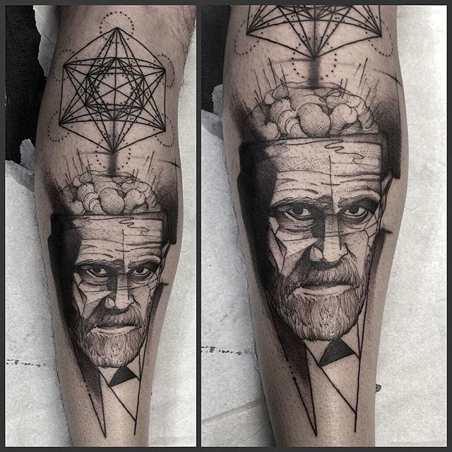 Tattoo by Fredao Oliveira #blackwork #blckwrk #linework #shading #abstract #sketchstyle #brain #portrait