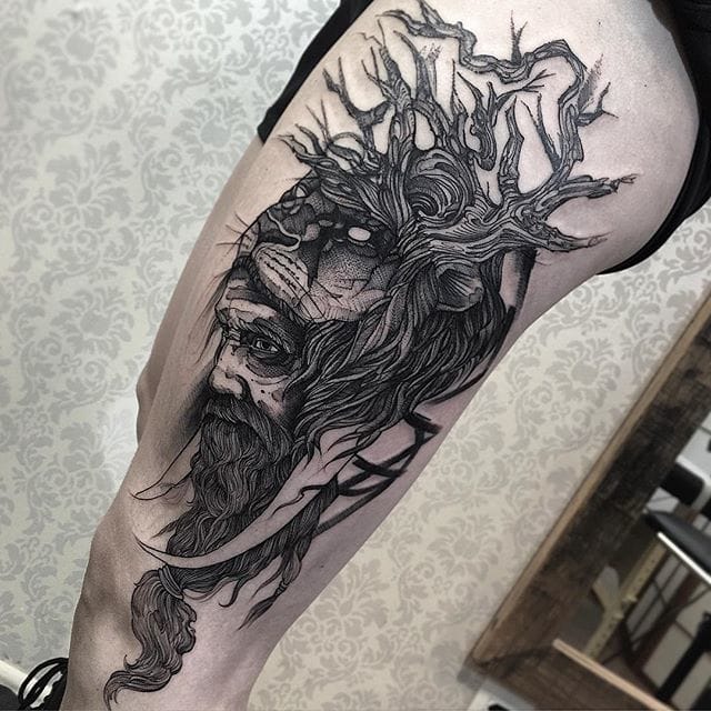 Great Piece by Fredao Oliveira #blackwork #blckwrk #linework #shading #abstract #sketchstyle #tree #nature #lion #portrait #FredaoOliveira