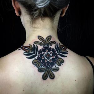Traditional Flower Neck Tattoo by Esther De Miguel