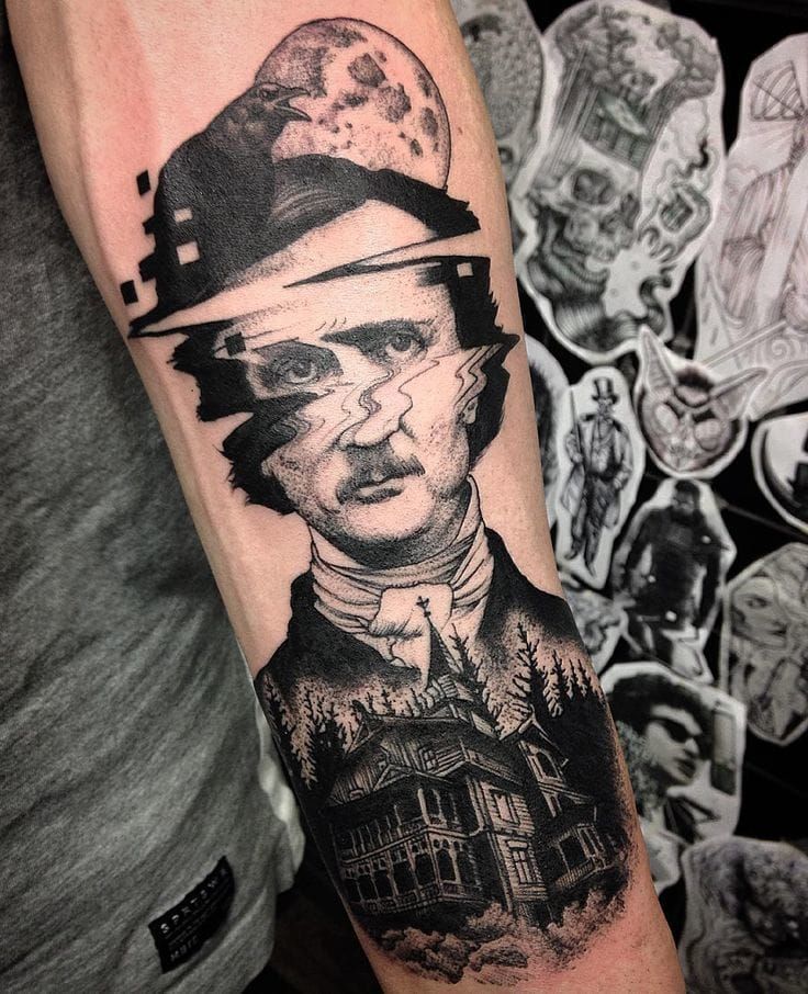 60 Edgar Allan Poe Tattoo Designs For Men  Literature Ink Ideas  Poe  tattoo Full sleeve tattoos Literary tattoos sleeve