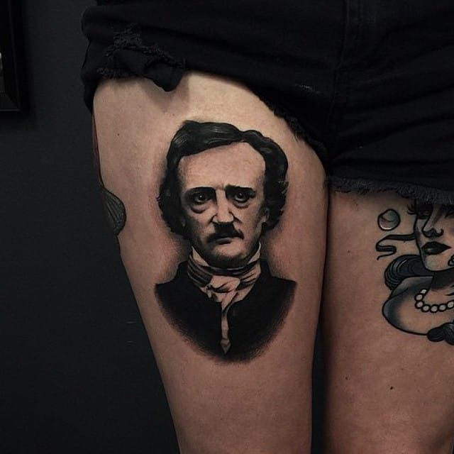 My Edgar Allen Poe tattoo soon to be a sleeve of influential classic  literature Done by Sophia at Unicorn Ink in Lincoln RI  rTattooDesigns