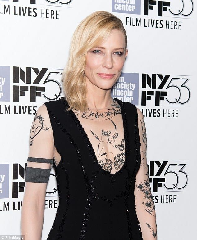 Pretty in Ink Cate Blanchett shocks in sparkly black gown with tattoo  sleeve detail  Daily Mail Online