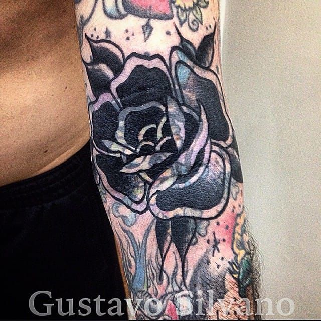 Blast Over Rose Tattoo by Gustavo Silvano