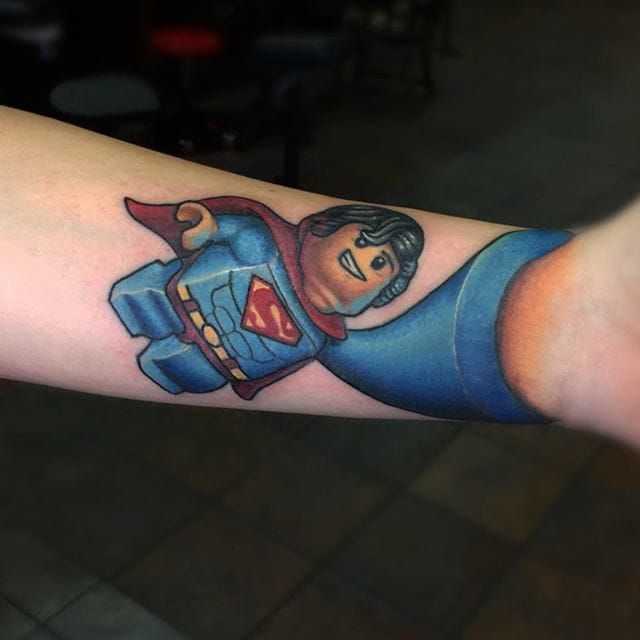 Legacy Tattoo and Art Gallery  LEGO Superman client got for her son  Background coming soon stay tuned Artist Tate Woodruff Be sure to like  his page Tattoos By Tate Follow him