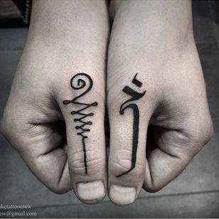 Cool thumb tattoos by Otheser. #unalome #spiritual #symbol #linework
