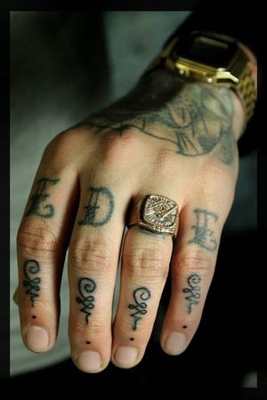 Rad finger tattoos by Carolina Montoya Molina! #unalome #spiritual #symbol #linework