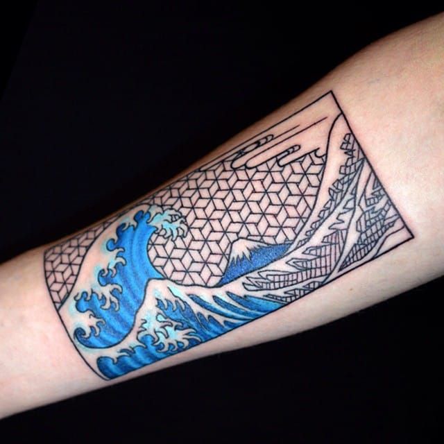 Geometric Style Hokusai Wave Tattoo by Asao