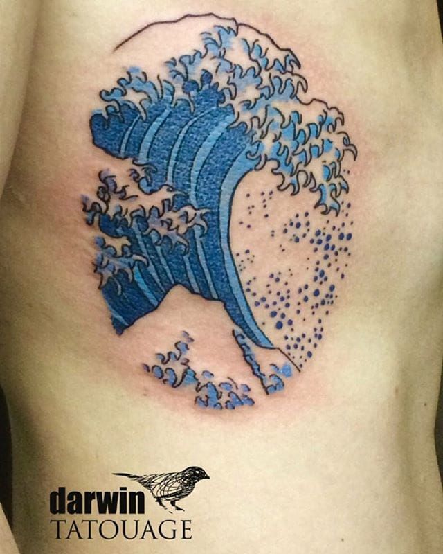 Hokusai Wave Tattoo by Darwin Toucourt