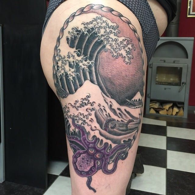 Bold Hokusai Wave Tattoo by Fabien Pletscher