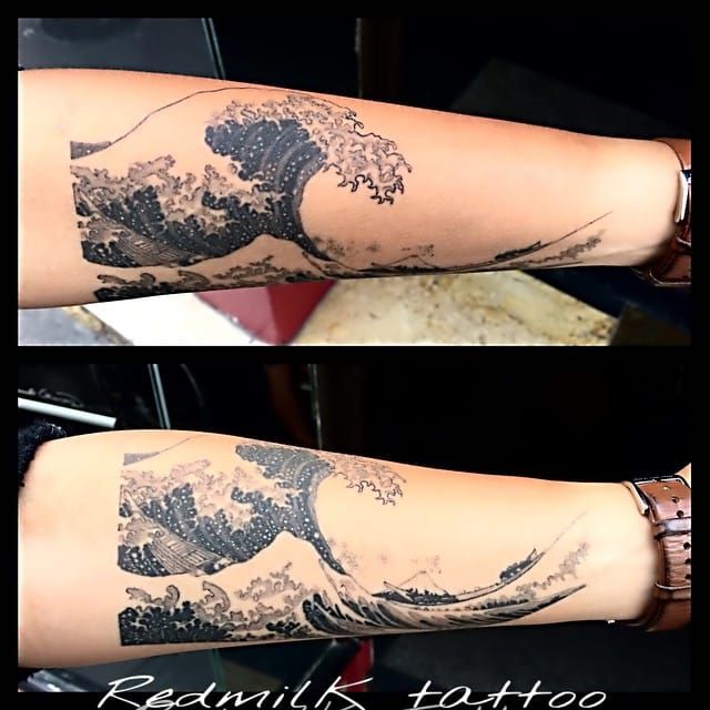 Hokusai Wave Tattoo by Red Milk Tattoo