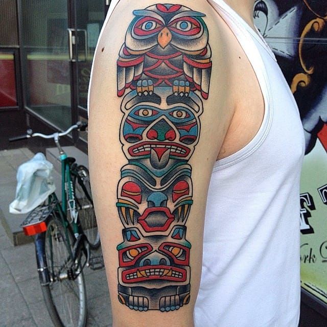 70 Totem Pole Tattoo Designs For Men  Carved Creation Ink  Totem pole  tattoo Totem tattoo Haida tattoo