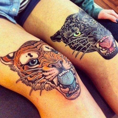 Tiger knee tattoo
