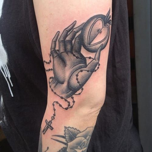 Hand Apple Rosary Tattoo by Scott Move