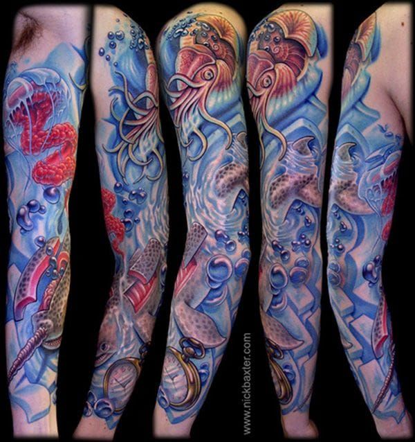 Surf Dive  Explore Sleeve  Ocean sleeve tattoos Sea tattoo sleeve Full sleeve  tattoos