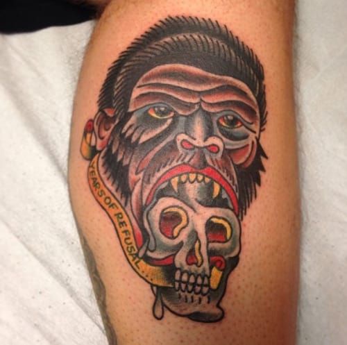 gorilla skull traditional tattoo