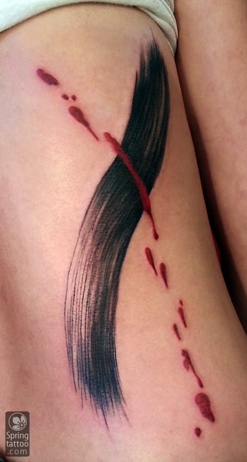 Sumi-inspired tattoo, by Aviv.