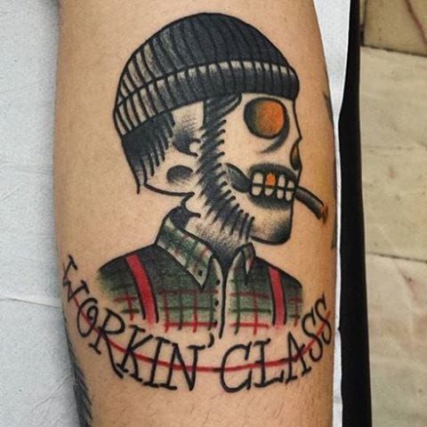 Working Class Skull Tattoo by Iraitz