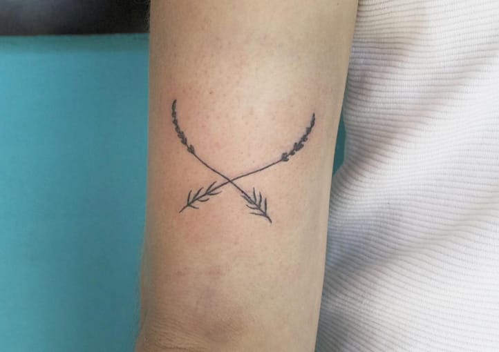Lavender tattoo cross by @samanthamancino (photo credit Instagram).
