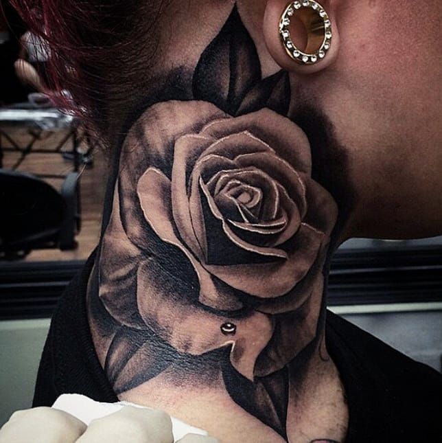15 Beautiful Rose Neck Tattoos • Tattoodo
