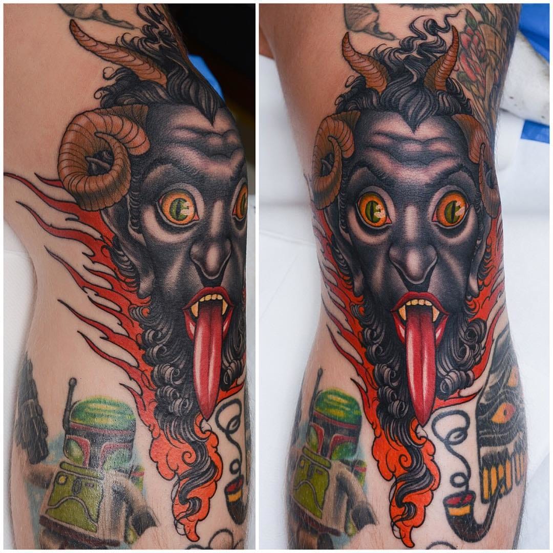 Impressive knee tattoo by Peter Lagergren!