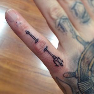 Trident tattoo by Matthew Amey #MatthewAmey #tridenttattoo #trident #fingertattoo
