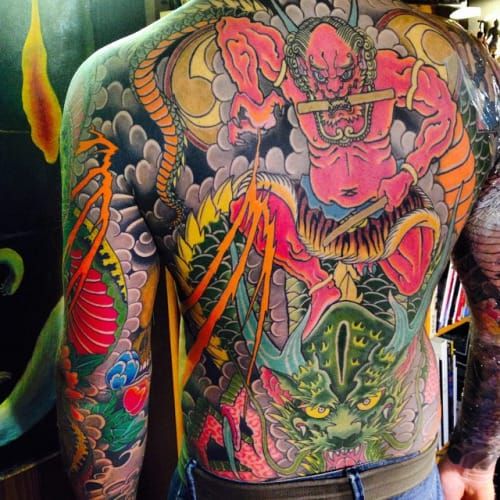 Chronic Ink Tattoo Shops  In Japanese mythology Raijin is the god of  lightning and thunder Hes often pictured as a massive plotting  demonlike creature travelling along the clouds If youre looking