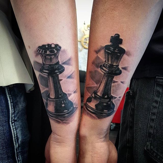 Chess King and Queen Couples Temporary Tattoo