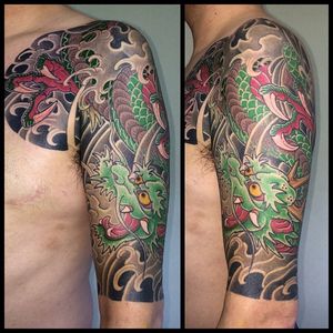 Dragon Half Sleeve Tattoo by Miyazo