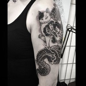 Dragon Monmon Cat Tattoo by Horitomo