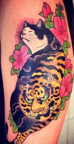 Tiger Monmon Cat Tattoo by Horitomo