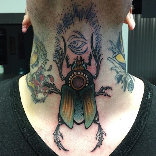 Throat Scarab Tattoo by Robby Adams