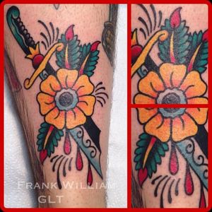 Traditional Flower Dagger Tattoo by Frank William