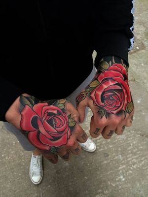 Traditional Flower Hand Tattoo by Matt Webb