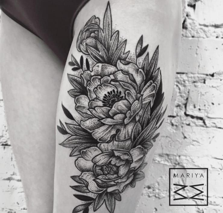 Black and gray tones  lightness in the flower Black and gray peony tattoo  by lazerliz  Peonies tattoo Black tattoos Flower tattoos