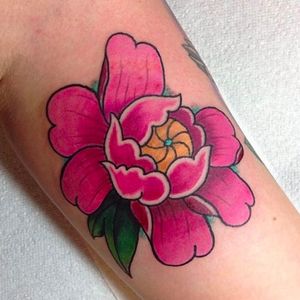 Perfect pink peony by Steph White, apprentice, Cock A Snook Tattoo Parlour, Newcastle Upon Tyne, UK (Instagram @wtef.cas).