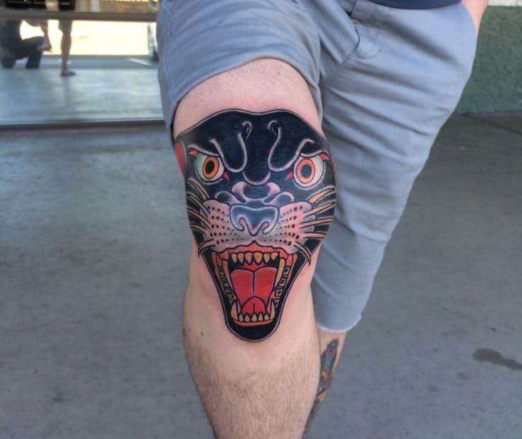 Traditional Tiger Kneecap Tattoo  done by Chris Stuart at Made To Last in  Charlotte NC  rtattoos